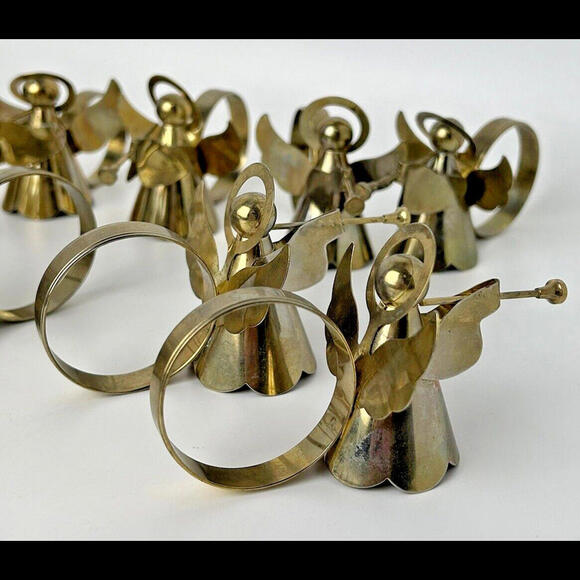 Vintage Napkin Rings Angel Wings Trumpet Gold Tin Metal Lot of 13 China - Picture 6 of 7